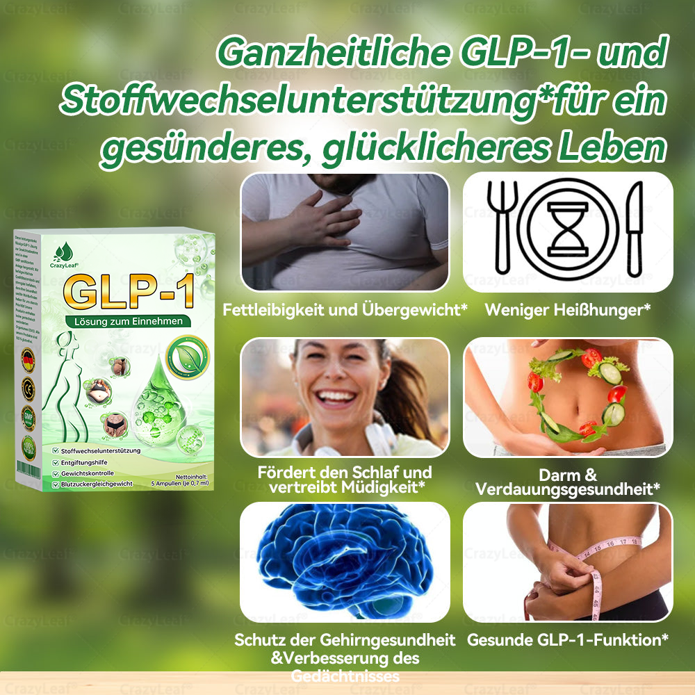 CrazyLeaf® GLP-1 Lösung zum Einnehmen 🍀 Nur 1x pro Woche, erste Veränderungen in 7 Tagen sichtbar ✅ Für Adipositas, Herz-Kreislauf, Diabetes, Schlafapnoe, Gelenke und mehr 🍀