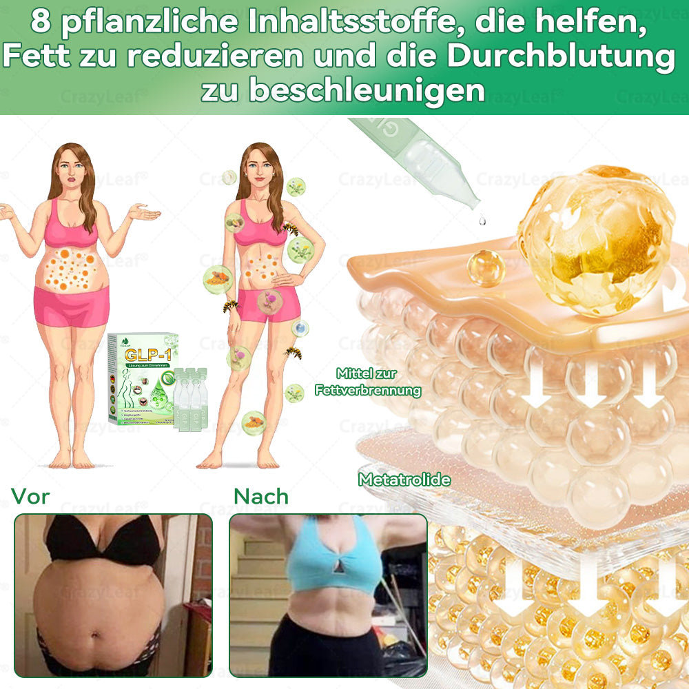 CrazyLeaf® GLP-1 Lösung zum Einnehmen 🍀 Nur 1x pro Woche, erste Veränderungen in 7 Tagen sichtbar ✅ Für Adipositas, Herz-Kreislauf, Diabetes, Schlafapnoe, Gelenke und mehr 🍀