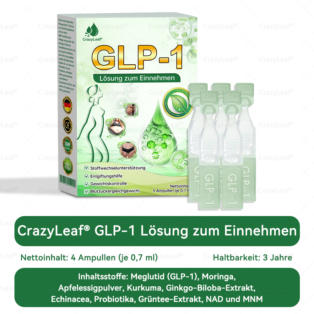 CrazyLeaf® GLP-1 Lösung zum Einnehmen 🍀 Nur 1x pro Woche, erste Veränderungen in 7 Tagen sichtbar ✅ Für Adipositas, Herz-Kreislauf, Diabetes, Schlafapnoe, Gelenke und mehr 🍀