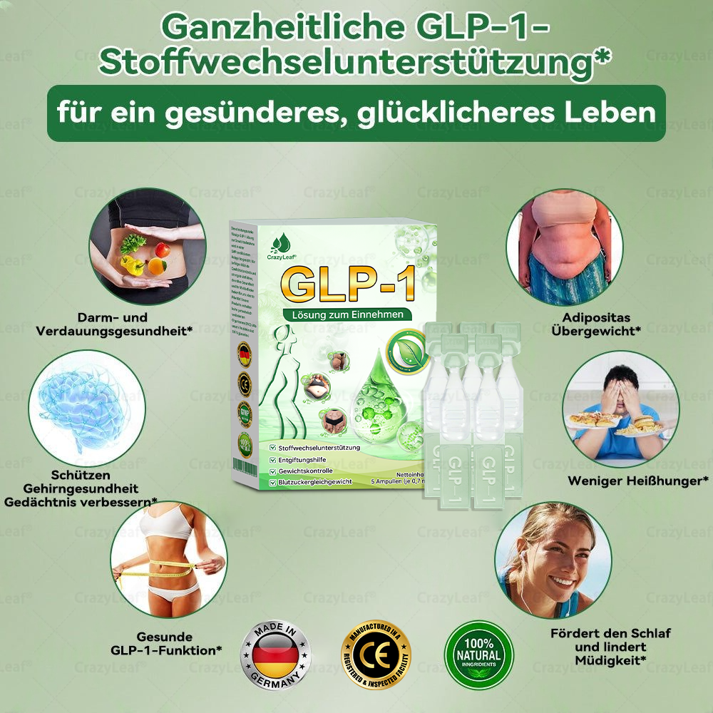 CrazyLeaf® GLP-1 Lösung zum Einnehmen 🍀 Nur 1x pro Woche, erste Veränderungen in 7 Tagen sichtbar ✅ Für Adipositas, Herz-Kreislauf, Diabetes, Schlafapnoe, Gelenke und mehr 🍀