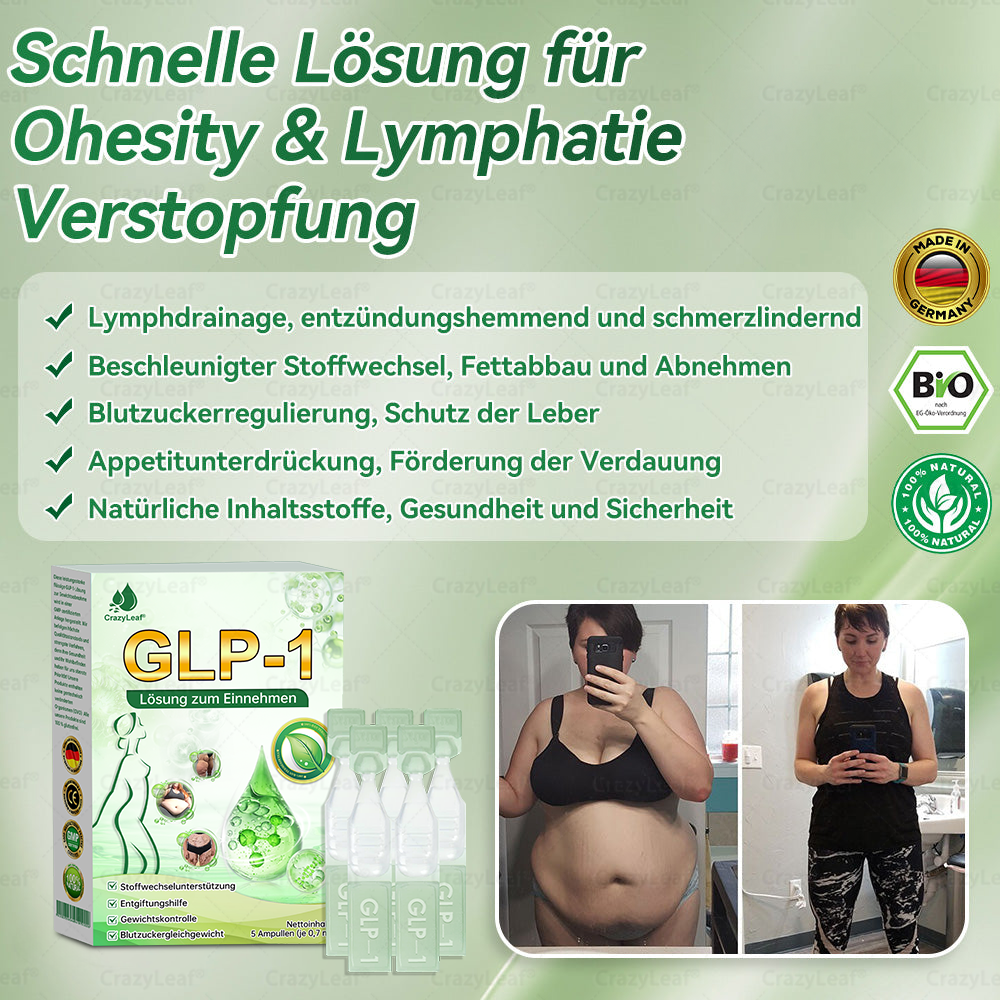 CrazyLeaf® GLP-1 Lösung zum Einnehmen 🍀 Nur 1x pro Woche, erste Veränderungen in 7 Tagen sichtbar ✅ Für Adipositas, Herz-Kreislauf, Diabetes, Schlafapnoe, Gelenke und mehr 🍀