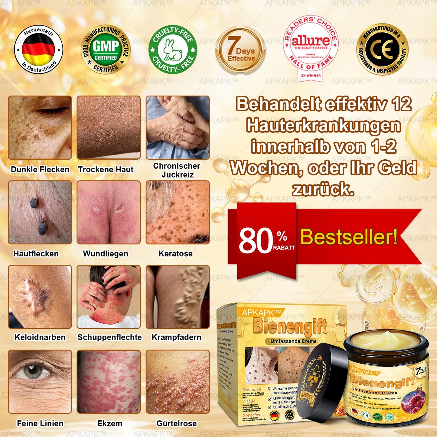 Hergestellt in Deutschland ✨AРKAРК™ Bienengift Umfassende Creme – Anti-Aging, Feuchtigkeitsspendend, Hautreparatur, Hautbildverbesserung, Akne- und Pigmentfleckenbehandlung, Warzen- und Muttermalentfernung, Linderung bei Psoriasis