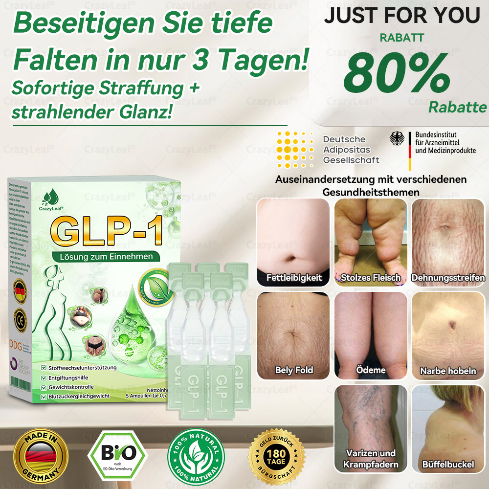 CrazyLeaf® GLP-1 Lösung zum Einnehmen 🍀 Nur 1x pro Woche, erste Veränderungen in 7 Tagen sichtbar ✅ Für Adipositas, Herz-Kreislauf, Diabetes, Schlafapnoe, Gelenke und mehr 🍀