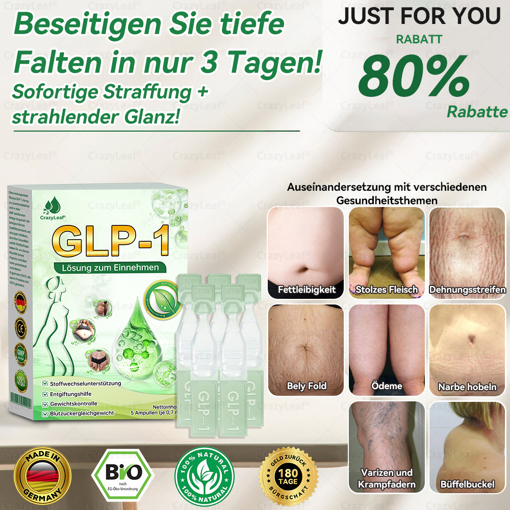 CrazyLeaf® GLP-1 Lösung zum Einnehmen 🍀 Nur 1x pro Woche, erste Veränderungen in 7 Tagen sichtbar ✅ Für Adipositas, Herz-Kreislauf, Diabetes, Schlafapnoe, Gelenke und mehr 🍀