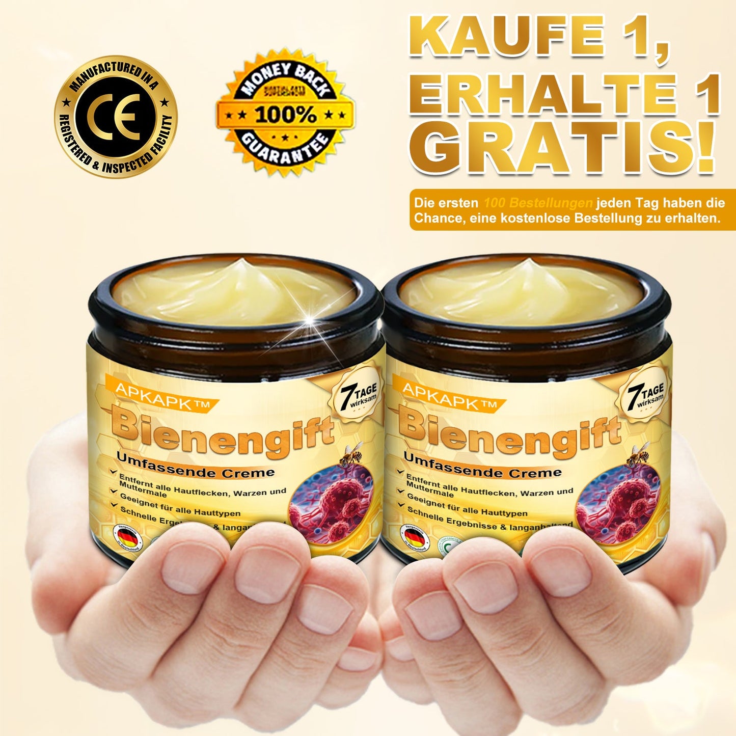 Hergestellt in Deutschland ✨AРKAРК™ Bienengift Umfassende Creme – Anti-Aging, Feuchtigkeitsspendend, Hautreparatur, Hautbildverbesserung, Akne- und Pigmentfleckenbehandlung, Warzen- und Muttermalentfernung, Linderung bei Psoriasis